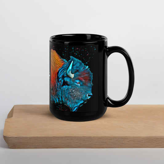 Watercolor Bison Black Glossy Mug -  -  - Baha Ranch Western Wear