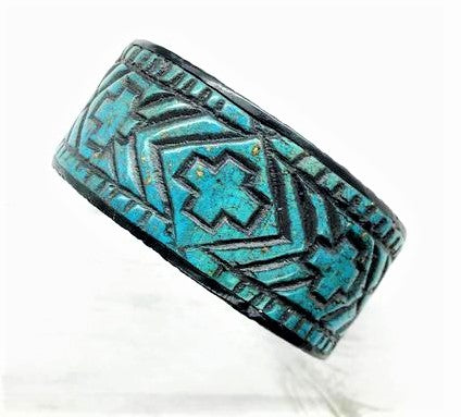 Turquoise Block Print Cuff - aztec, bracelet, cross, cuff, jewelry, leatherlook, made in the usa, MADEINUSA, madeinusajewelry, Printed in USA, southwestern, usa, usa made, USAMADE, vegan -  - Baha Ranch Western Wear