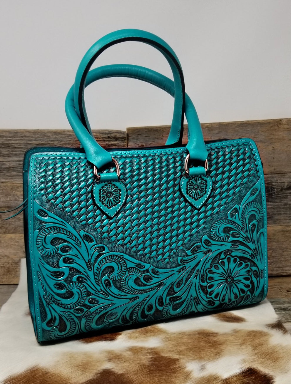 Hand Tooled Floral Leather Mini Tote - Choice of Colors | Baha Ranch ...