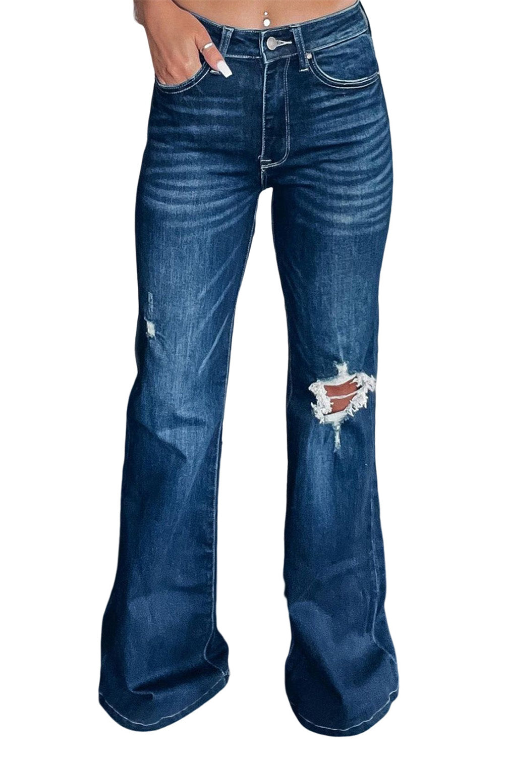 Wide leg Distressed Flare Jeans  31-32" inseam - flared, flared jeans, flaredjeans, flares, jeans, ripped, ripped jeans, wide leg pants -  - Baha Ranch Western Wear