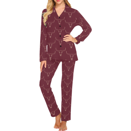 Burgandy Longhorn Women's Western Pajama Set