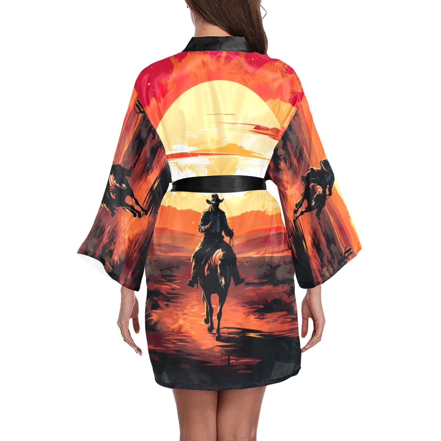 Cowboy Desert Sunset Women's Lounge Kimono Robe