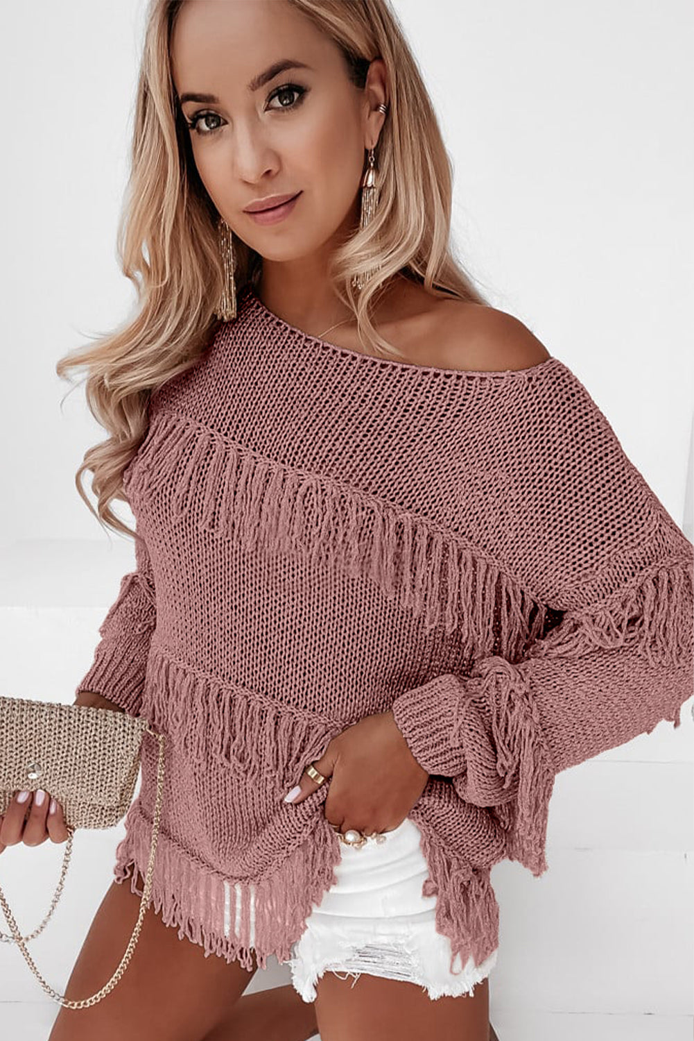 Fringe Detail Long Sleeve Sweater  choice of colors