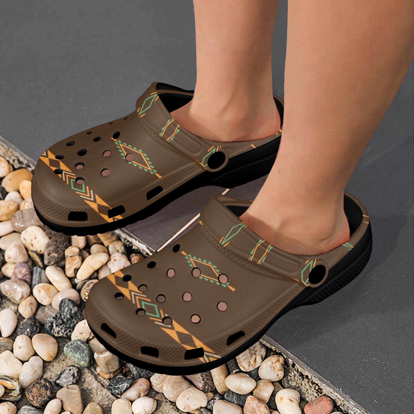 Brown Aztec Clog Shoes