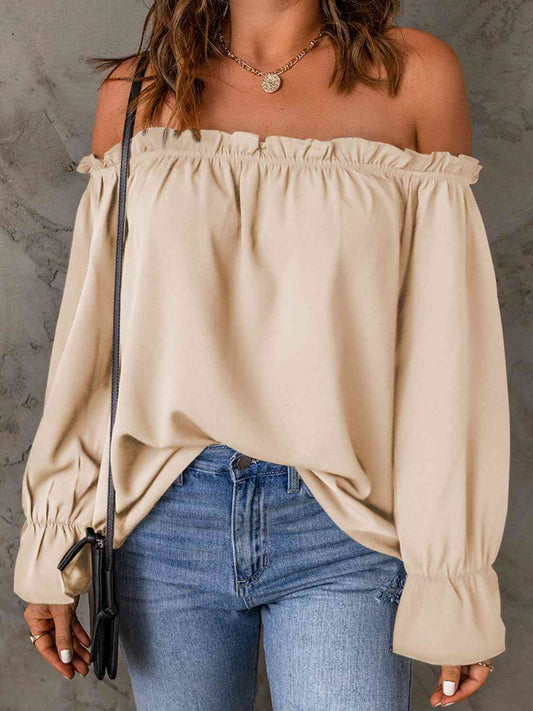 Off-Shoulder Flounce Sleeve Blouse choice of colors