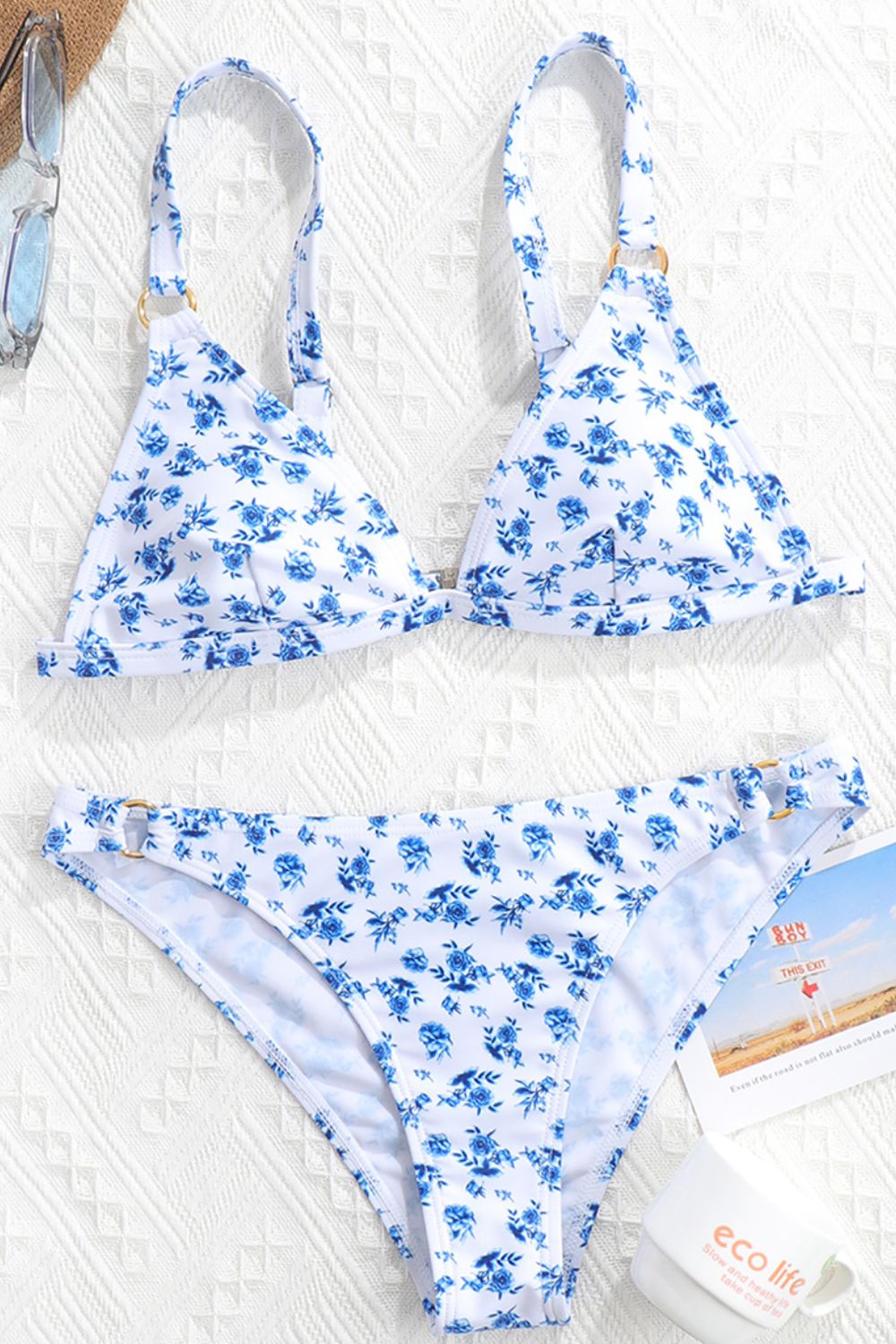Blue Floral Print Bikini Set