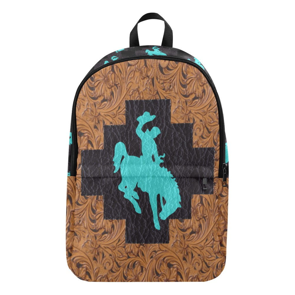 Turquoise Bronc & Leather Print Western Backpack