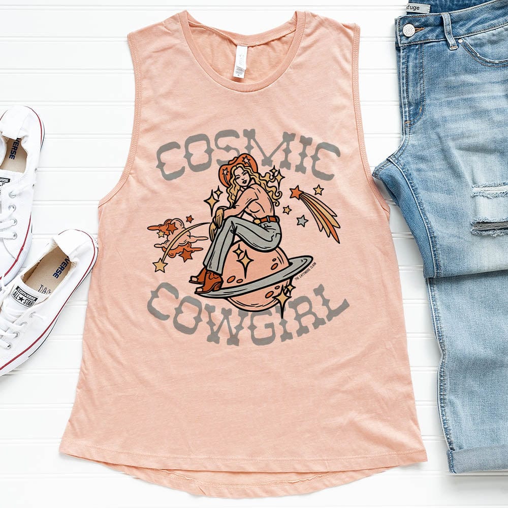 Cosmic Cowgirl Tank - cactus, cactus design, cactus print, cosmic, cosmic cowboy, cowboy boots, cowgirl, cowgirl style, muscle tank, southwestern, tank top, tank tops, western, westerngraphictee, womens muscle tank, womens tank -  - Baha Ranch Western Wear