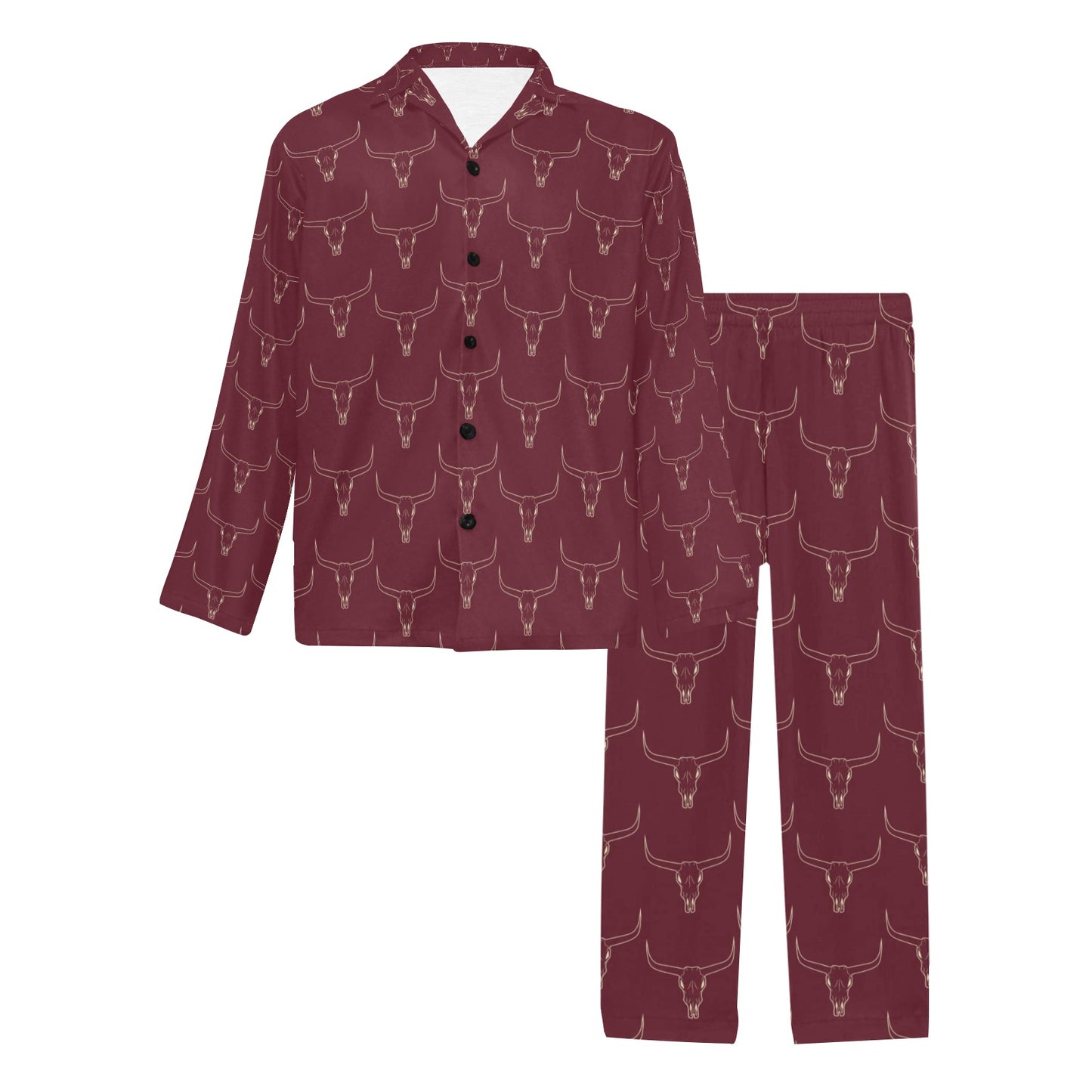 Burgandy Longhorn Men's Western Pajama Set