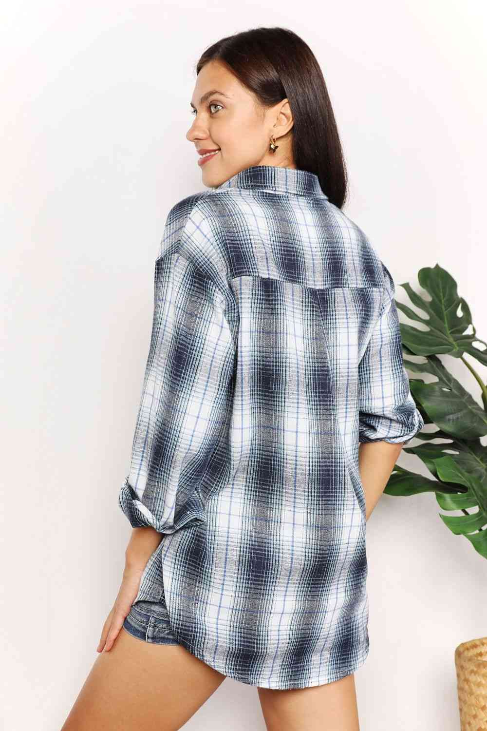 Double Take Plaid Dropped Shoulder Shirt choice of colors