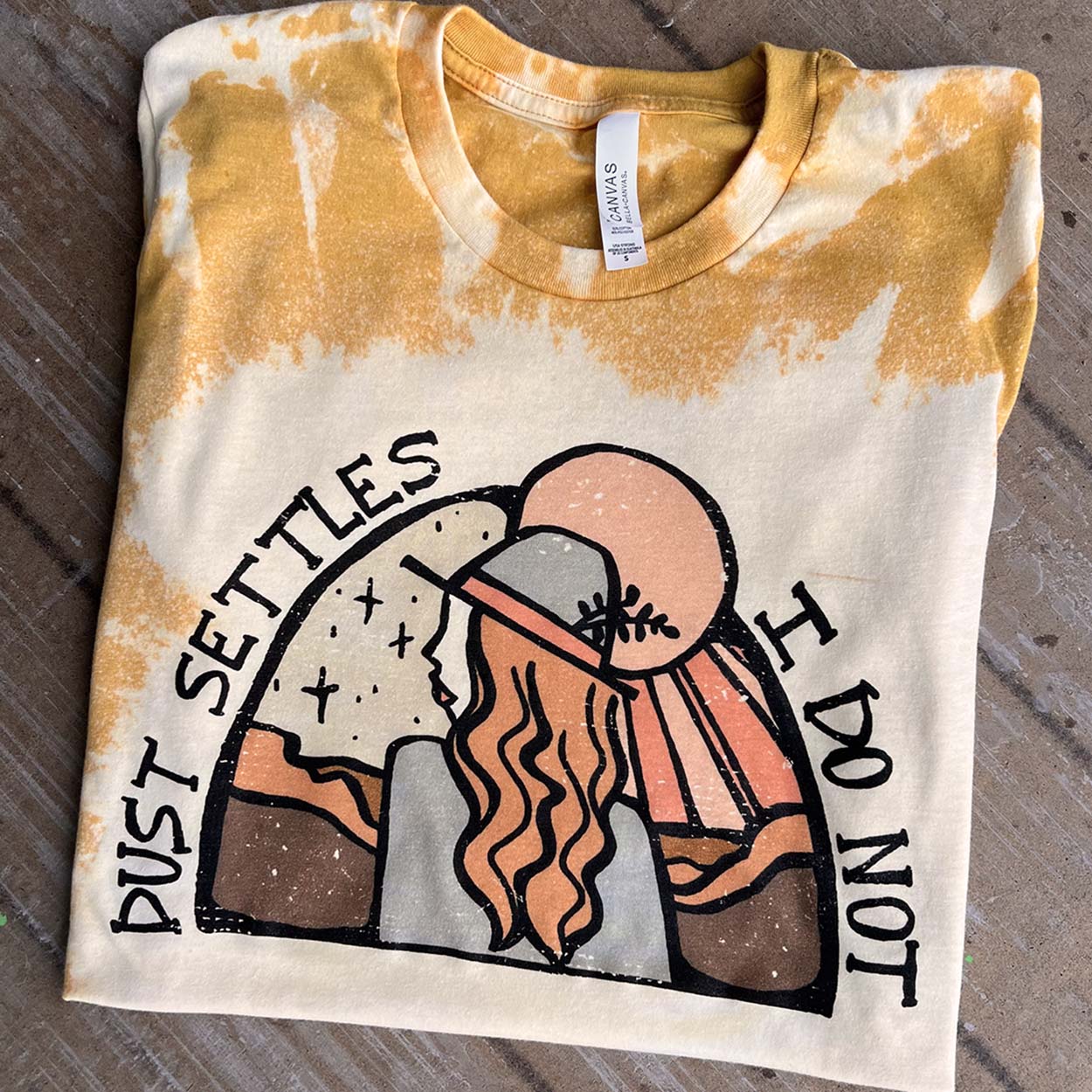Bleached Dust Settles Tee - bleached, boots, cow, cowgirls, desert, graphic, shirt, snap, stars, tee, tees, vibes, vintage, walkin, western -  - Baha Ranch Western Wear