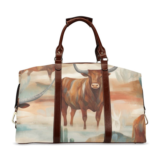 Watercolor Cattle Desert Large Travel Flight Bag