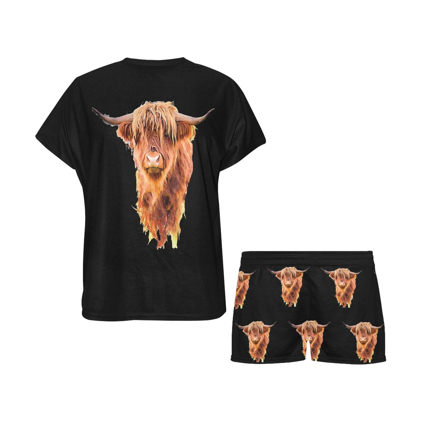 Highland Cow Women's Western Top and Short Pajama Set