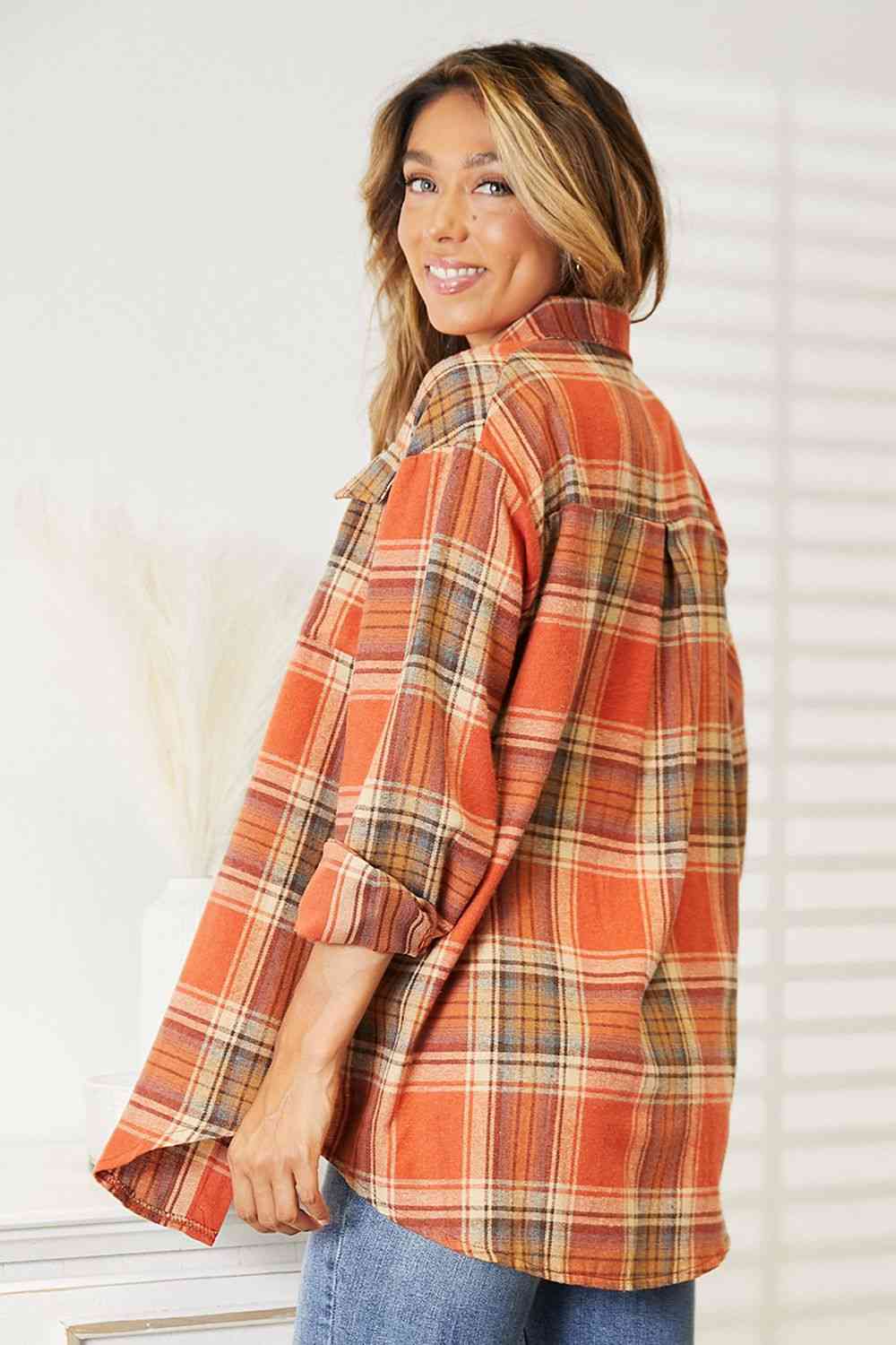 Double Take Plaid Dropped Shoulder Shirt choice of colors