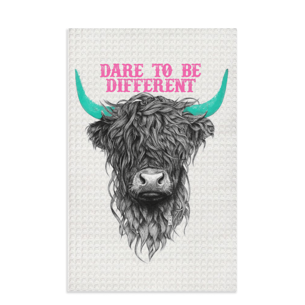 DARE TO BE DIFFERENT HIGHLAND COW Dish Towel - cow, cow print, cowboy, cowgirl, cowgirl style, cowgirlstyle, cows, kitchen decor, kitchenwestern, tea towel, tea towels, towels, western kitchen -  - Baha Ranch Western Wear