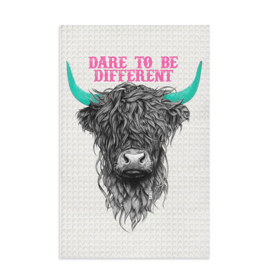 DARE TO BE DIFFERENT HIGHLAND COW Dish Towel - cow, cow print, cowboy, cowgirl, cowgirl style, cowgirlstyle, cows, kitchen decor, kitchenwestern, tea towel, tea towels, towels, western kitchen -  - Baha Ranch Western Wear