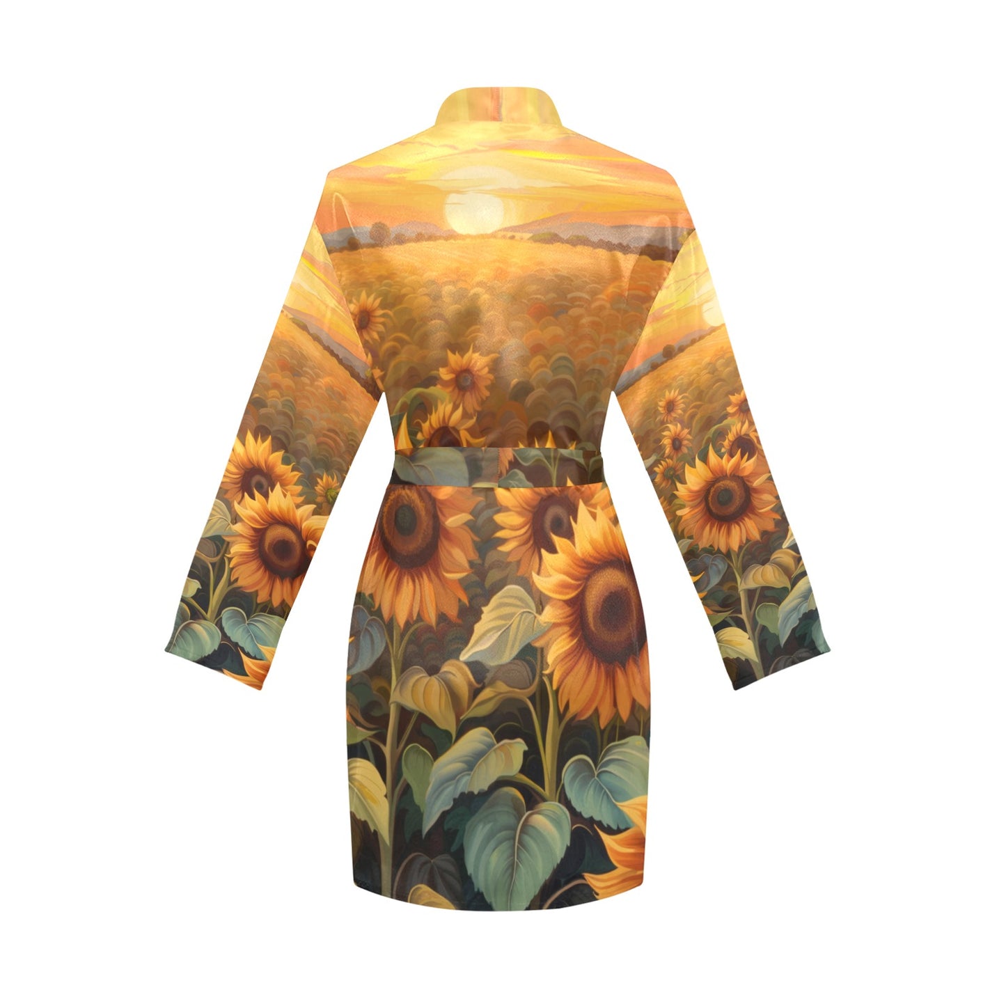 Sunflower Field Women's Long Sleeve Belted Satin Feel Dressing Lounge Robe