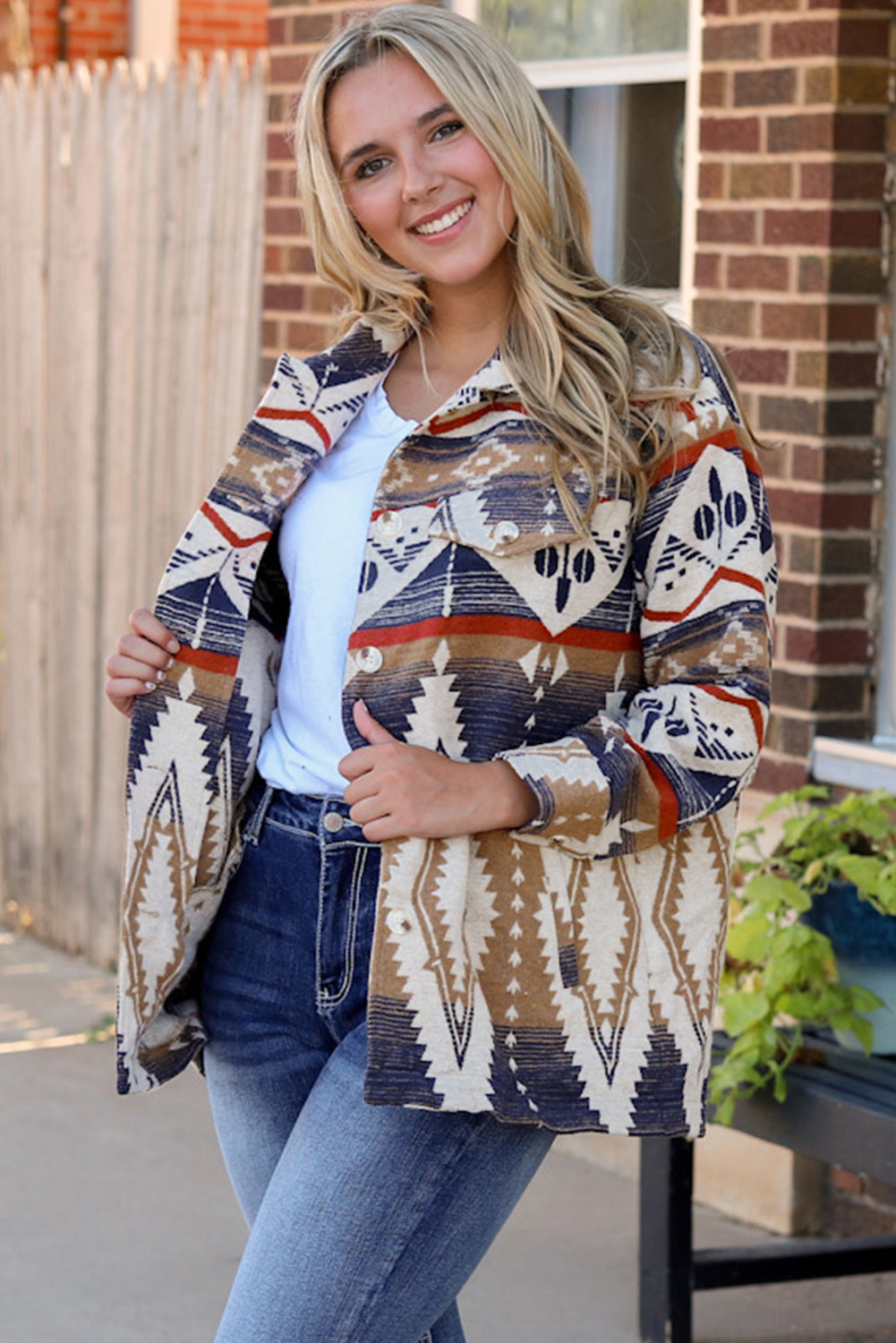 Aztec Printed Button Down Collared Jacket