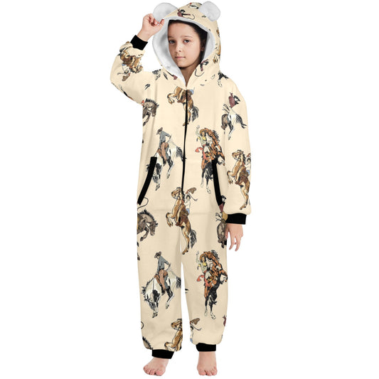 Vintage Cowgirl Big Kid Hooded Onesie Pajamas