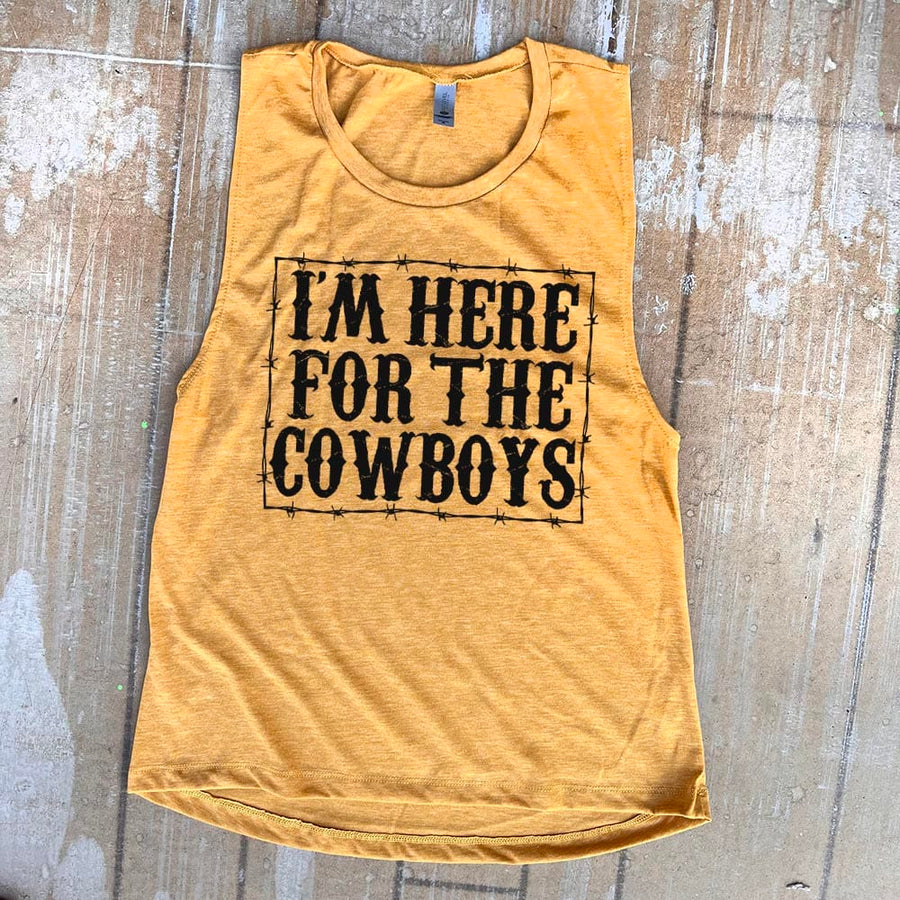 Im Here for the Cowboys Tank - bison, buffalo, cactus, cactus design, cactus print, cowboy boots, muscle tank, southwestern, tank top, tank tops, western, westerngraphictee, womens muscle tank, womens tank -  - Baha Ranch Western Wear
