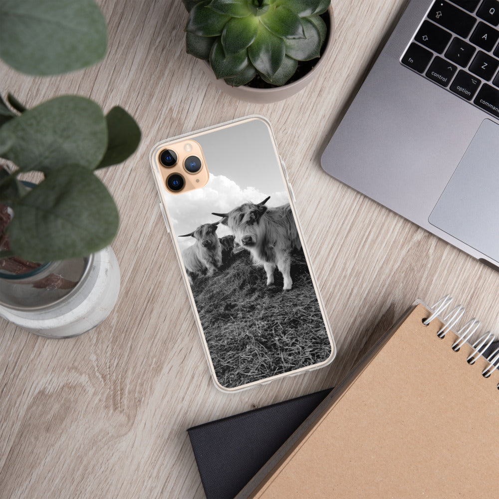 B&W Highland Cows iPhone Case - case, cases, cows, cute cows, hairy cows, highalnd, highland, highland cow, iphone, iphone case -  - Baha Ranch Western Wear