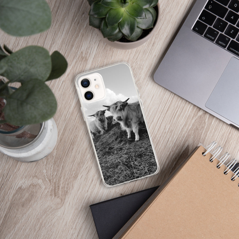 B&W Highland Cows iPhone Case - case, cases, cows, cute cows, hairy cows, highalnd, highland, highland cow, iphone, iphone case -  - Baha Ranch Western Wear