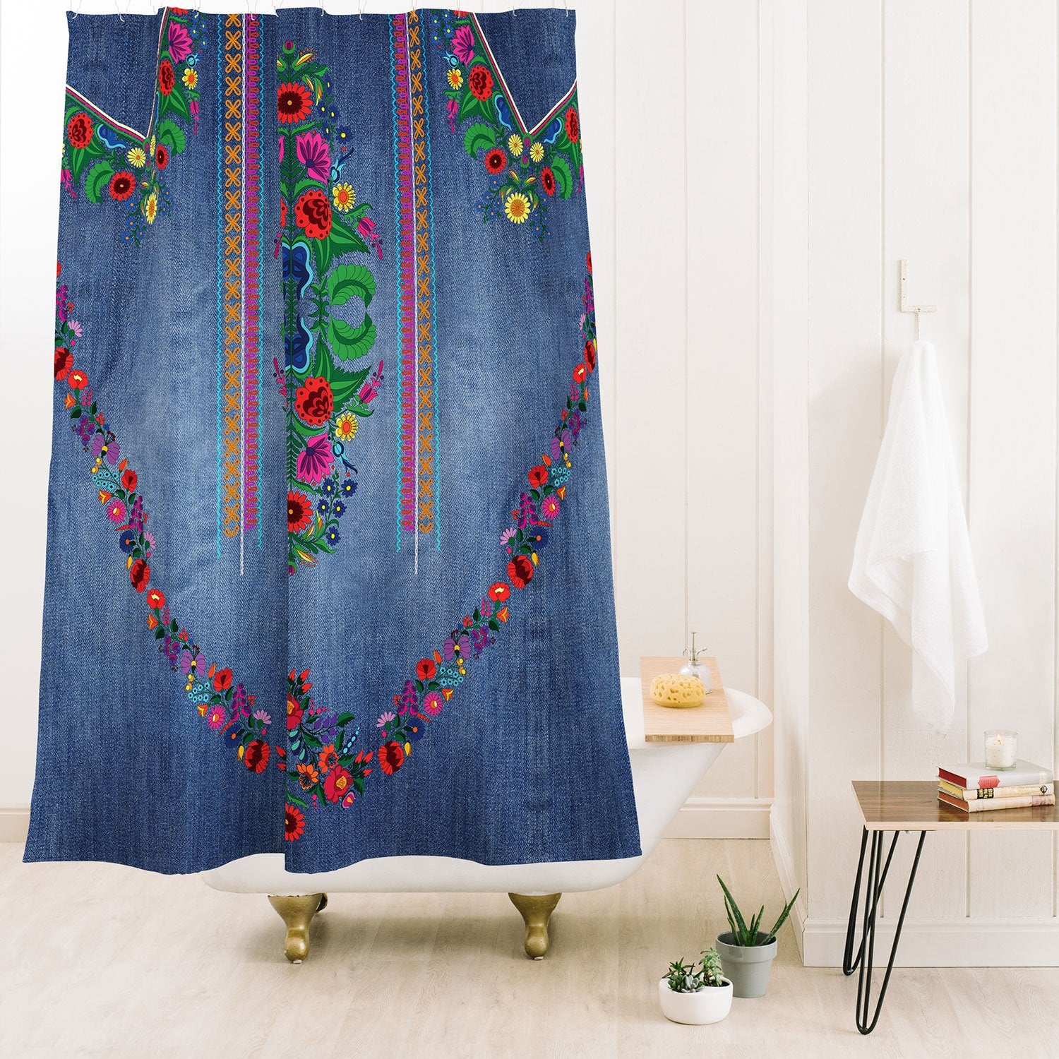 Bohemian Denim Look Shower Curtain - bathroom, bathroom decor, bohemian, bohemian design, boho print, boho style, boho.gypsy, bohowestern, curtain, decor, denim, embroidery, home, rodeo, shower, shower curtains, shower curtians, western, western decor, western home decor, westerndecor, westernhomedecor, westernshowercurtain - denim2 - Baha Ranch Western Wear