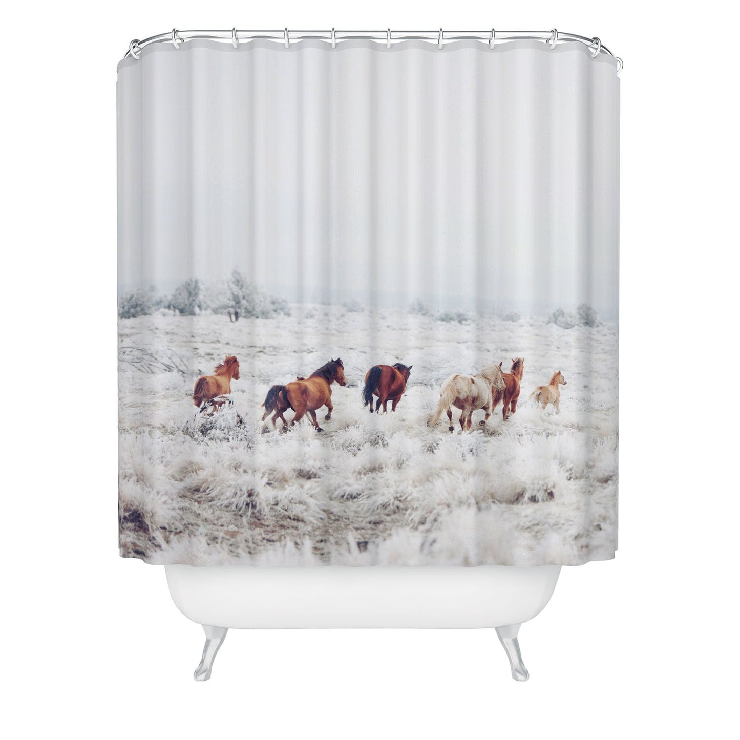 Winter Horse Ranch Shower Curtain - bathroom, cow, curtain, decor, hairy, highland, home, ranch, rodeo, shower, western, westernhomedecor, westernshowercurtain -  - Baha Ranch Western Wear