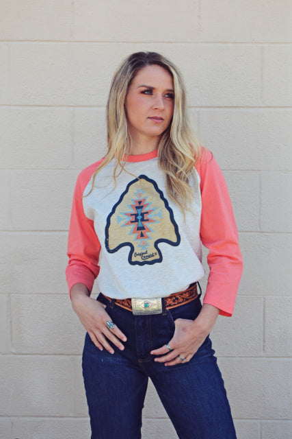 Lulu Arrowhead Raglan Tee - american cowboy, bronc, bronc rider, broncrider, broncriding, broncs, cowboy shirt, cowboy., cowboys, cowgirl, er, go, graohic, graohictee, graphic, graphic t, graphic tee, graphic tees, let, retro, rodeo, rodeo tee, tee, tshirt, vintage, vintage rodeo, vintage tee, western print, western style, western wear, westernstyle - Women's Clothing - Baha Ranch Western Wear