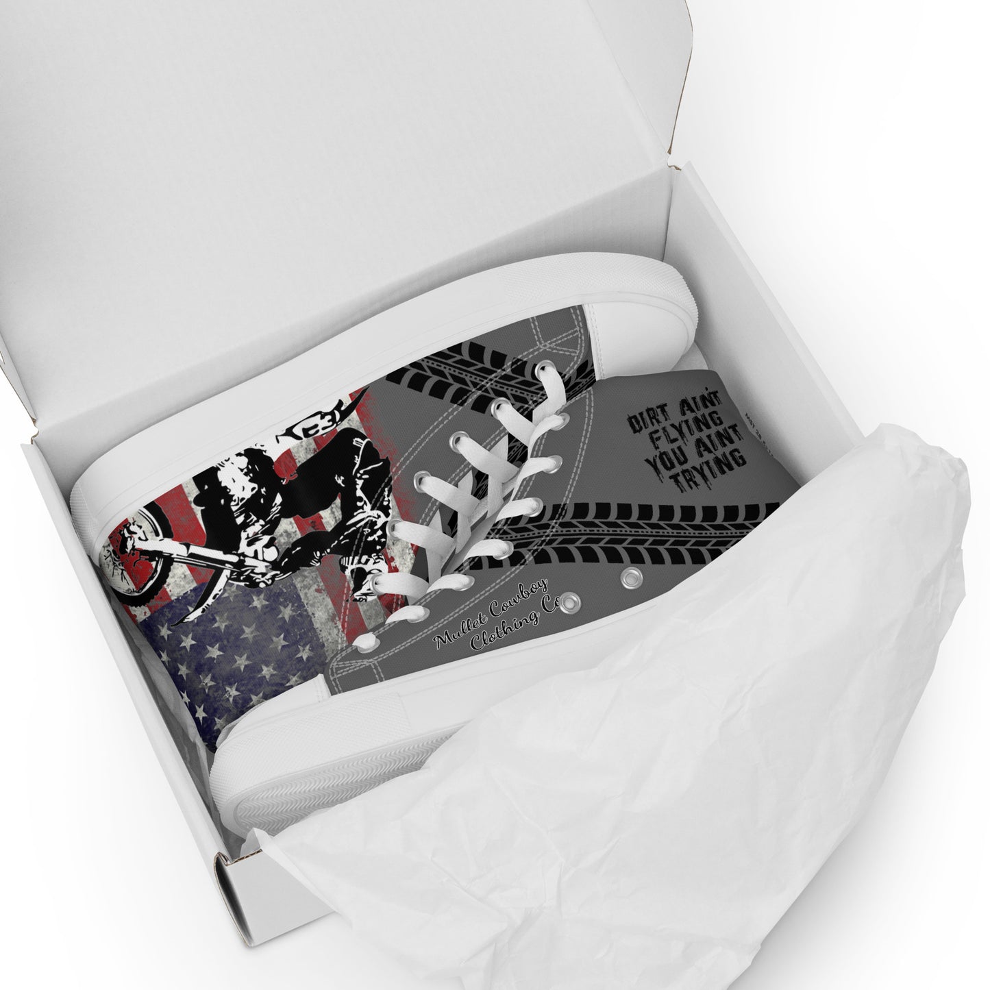 Mullet Cowboy Men’s high top canvas shoes - american, american flag, cowboy, flag, high top, hightop, moto cross, motocross, mullet, mullet cowboy, mullet cowboy clothing co, shoes -  - Baha Ranch Western Wear