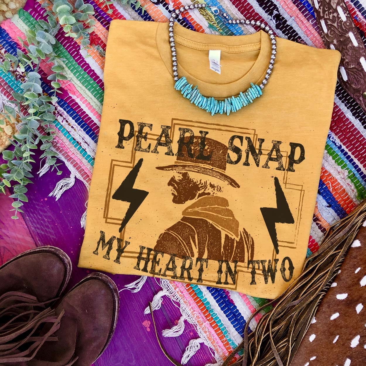 Pearl Snap Tee - boots, cow, cowgirls, desert, graphic, shirt, snake, snap, stars, tee, tees, vibes, vintage, walkin, western -  - Baha Ranch Western Wear