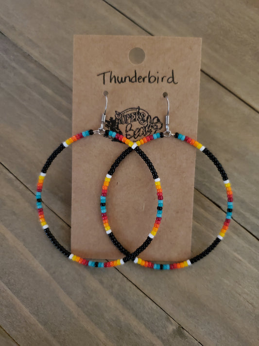 Thunderbird Hoop Earrings Choice of Sizes - artisan, artisan crafted, artisancrafted, beaded, beads, earrings, hoop, hoops, jewelry, native, southwestern, usa artisan, usa artisans, usa artist, usaartisan, usaartist, usartisan -  - Baha Ranch Western Wear
