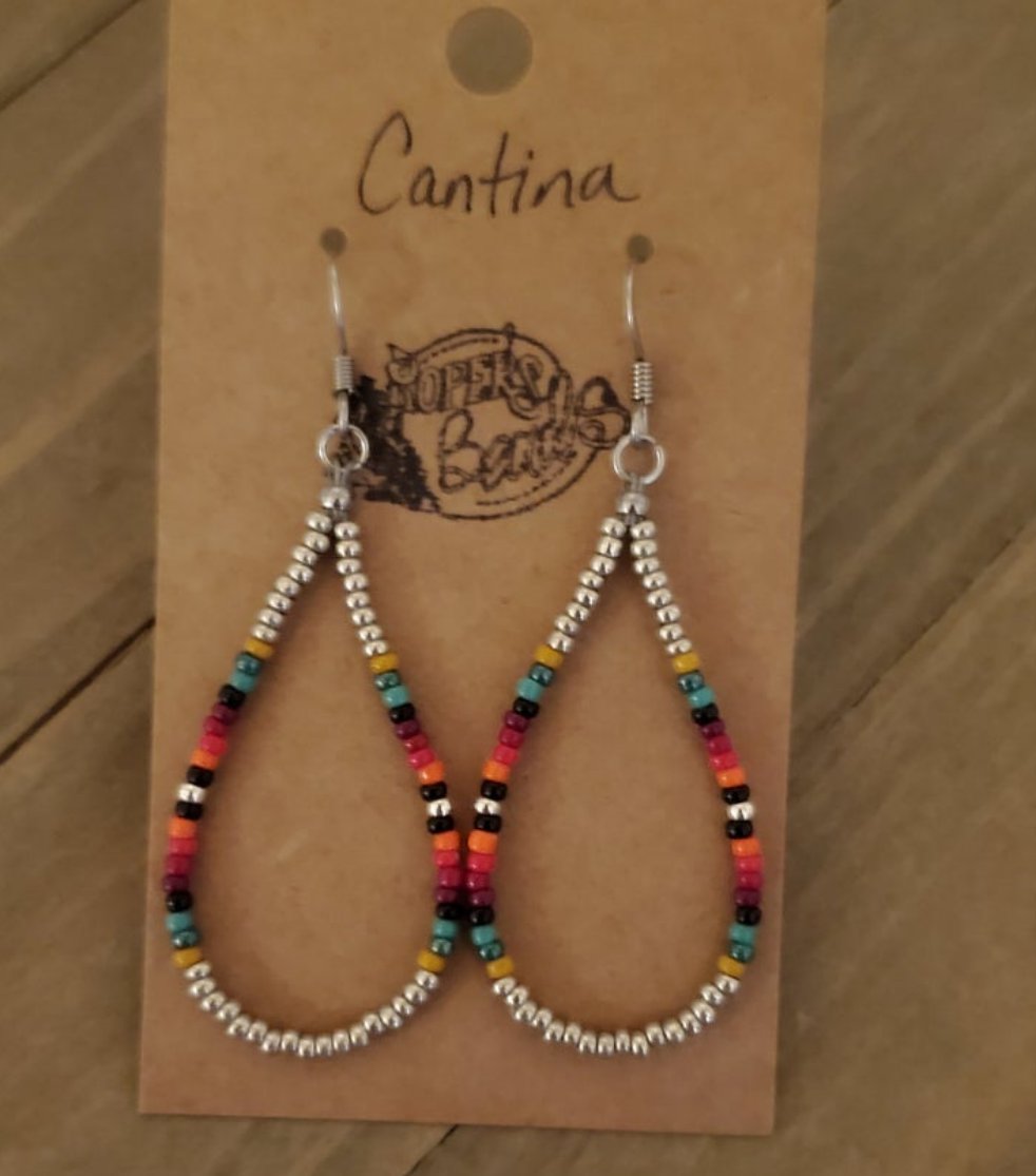 Cantina Drop Hoop Earrings - beaded, beads, earrings, hoop, hoops, jewelry, native, southwestern -  - Baha Ranch Western Wear