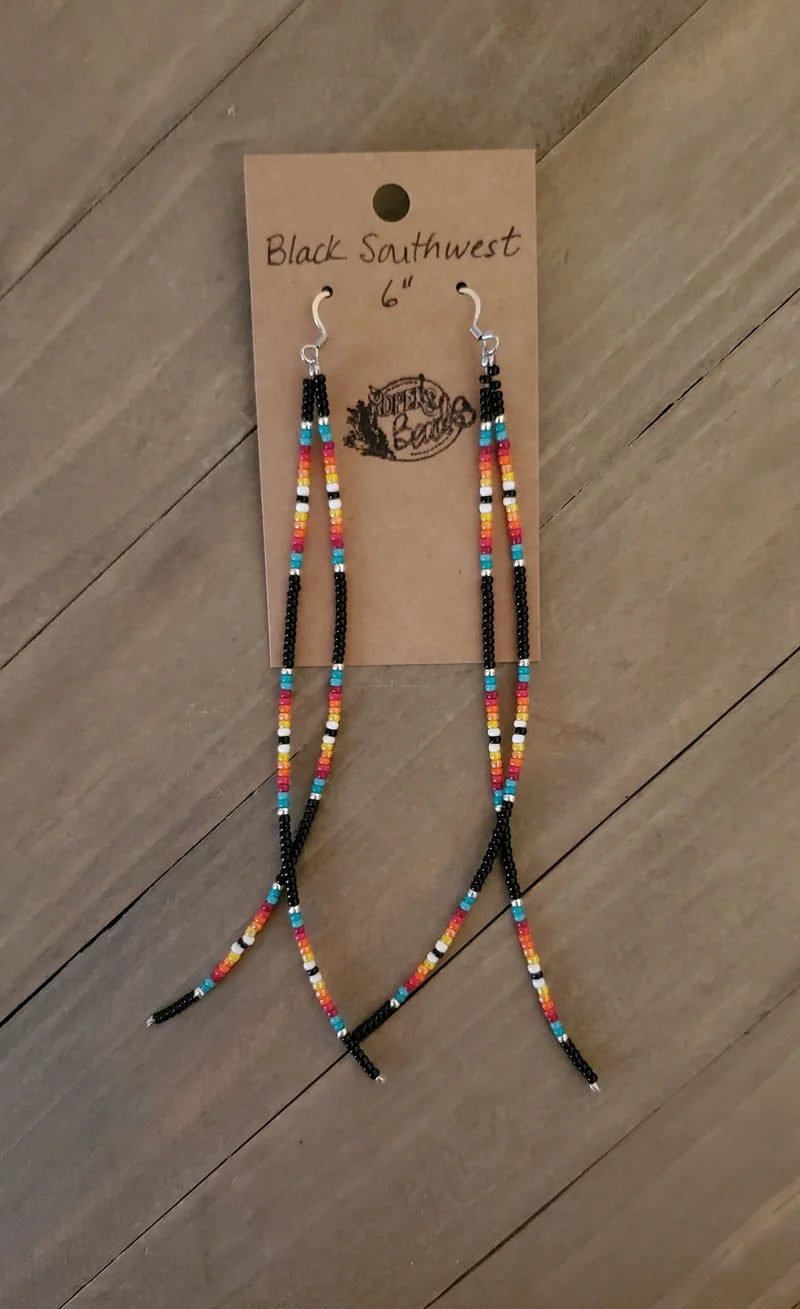 BLACK SOUTHWEST FRINGE Earrings - beaded, beads, earrings, fringe, jewelry, native, southwestern -  - Baha Ranch Western Wear