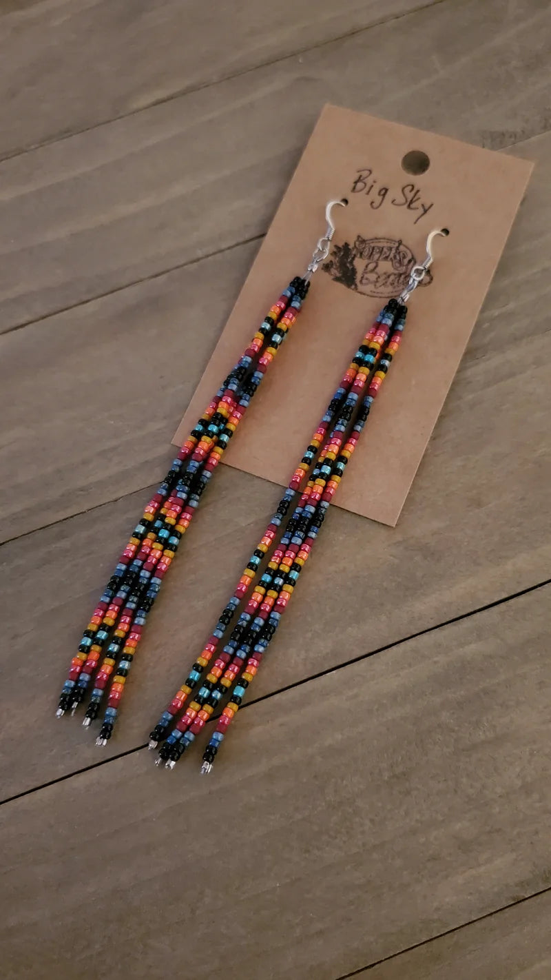 BIG SKY FRINGE Earrings - beaded, beads, earrings, fringe, jewelry, native, southwestern -  - Baha Ranch Western Wear
