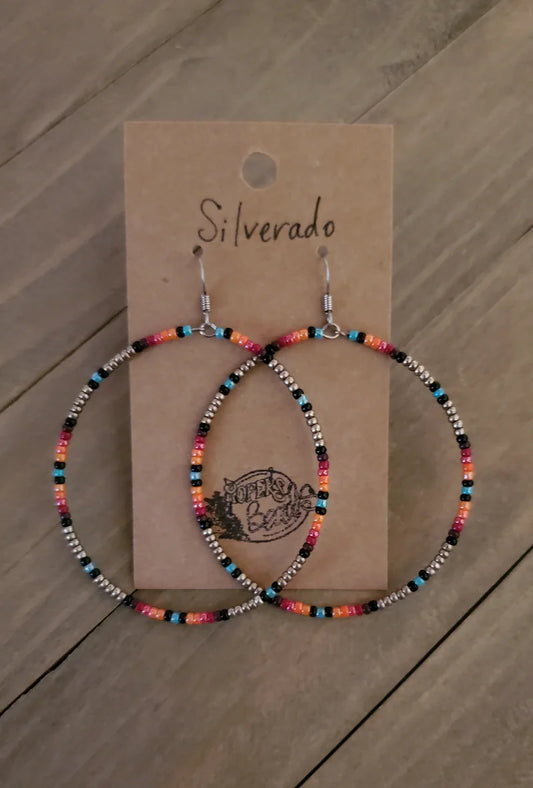 SILVERADO Large Hoop Earrings - beaded, beads, earrings, hoop, hoops, jewelry, native, PINK, southwestern -  - Baha Ranch Western Wear