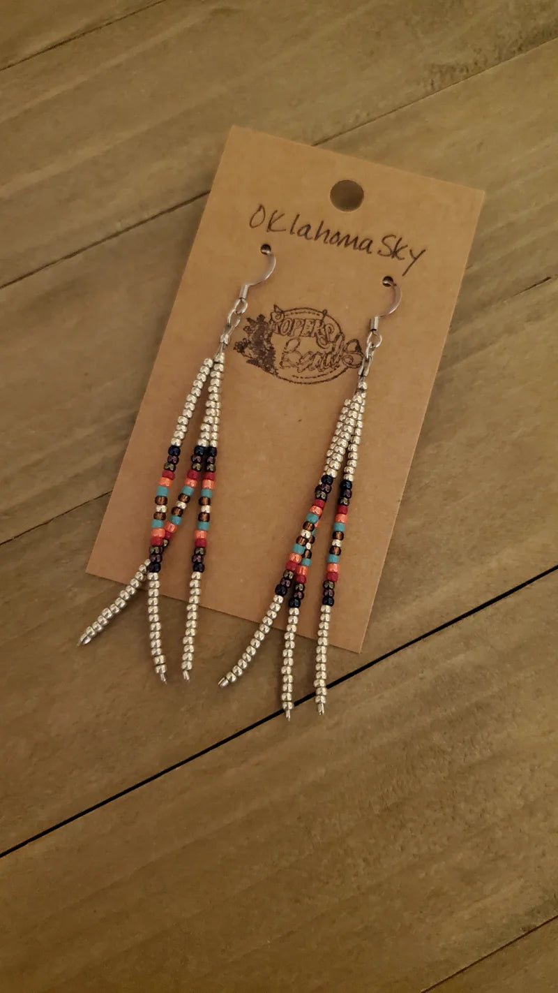 ROPERS OKLAHOMA SKY FRINGE Earrings - beaded, beads, earrings, fringe, jewelry, native, southwestern -  - Baha Ranch Western Wear