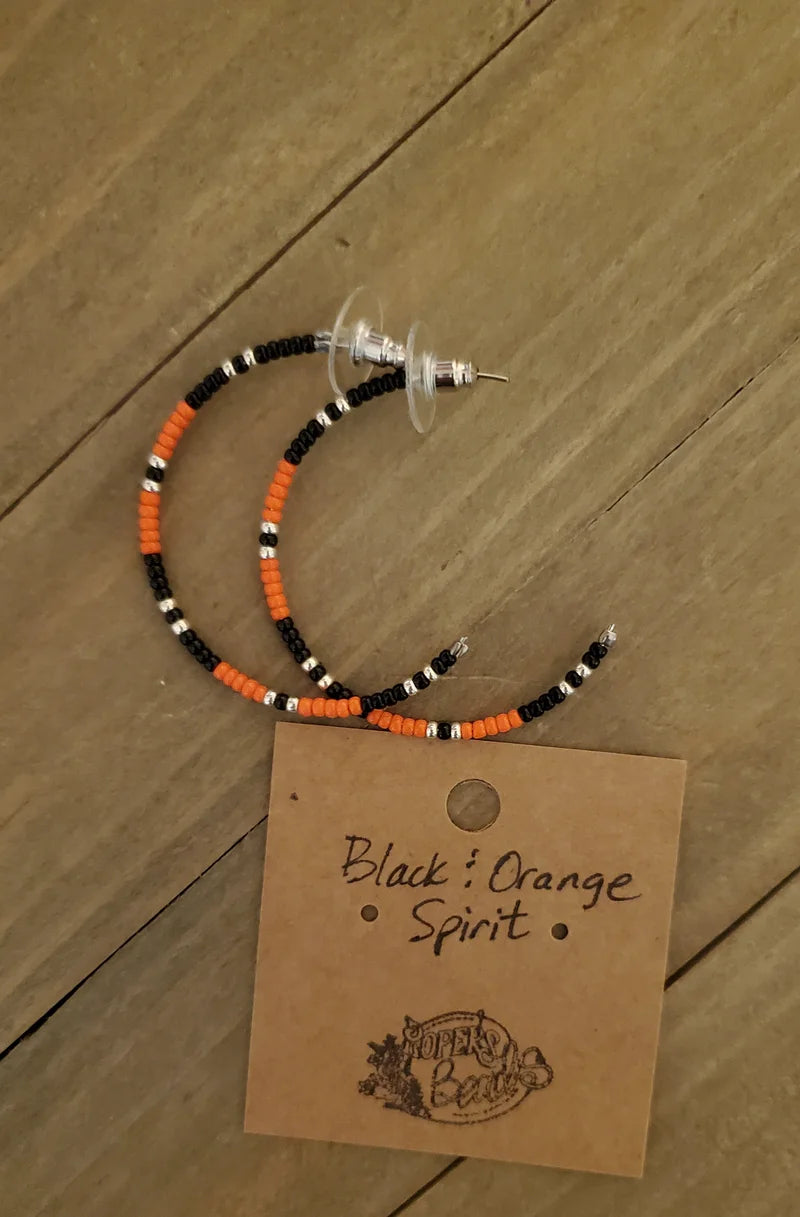 BLACK & ORANGE  POST Large Hoop Earrings - beaded, beads, earrings, hoop, hoops, jewelry, native, PINK, southwestern -  - Baha Ranch Western Wear