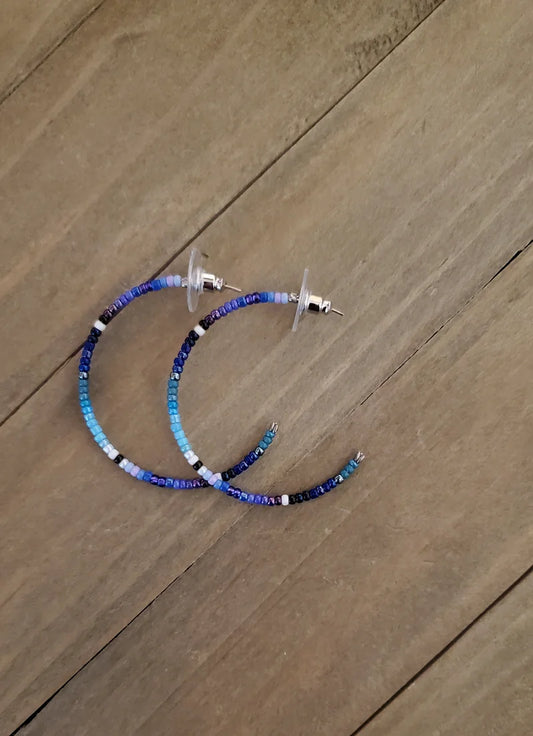 BLUE & PURPLE SERAPE POST Large Hoop Earrings - beaded, beads, earrings, hoop, hoops, jewelry, native, PINK, southwestern -  - Baha Ranch Western Wear