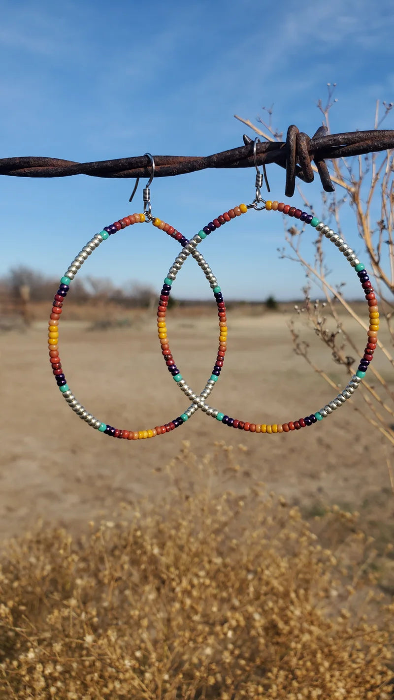 INDIAN CORN  Large Hoop Earrings - beaded, beads, earrings, hoop, hoops, jewelry, native, PINK, southwestern -  - Baha Ranch Western Wear