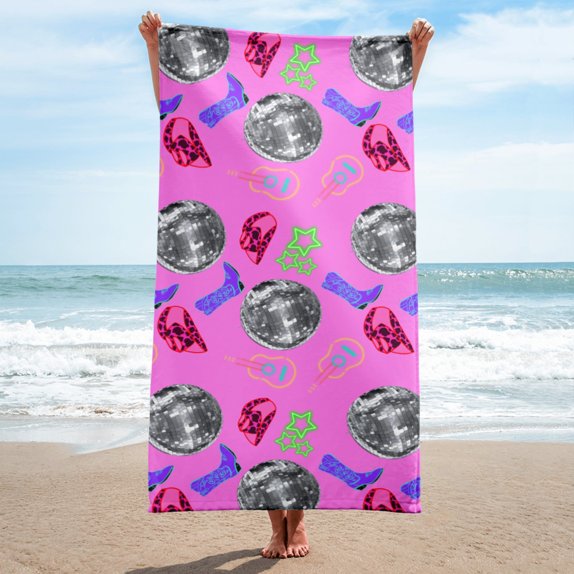 Disco Cowgirl Towel - beach, beach towel, disco, towel, towels, western print -  - Baha Ranch Western Wear