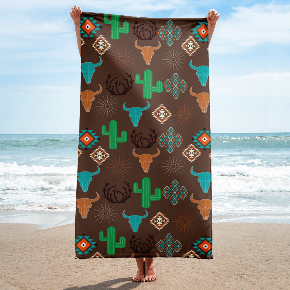 Bullhead Cactus Towel - beach, beach towel, bull head, bullhead, cactus, cactus print, towel, towels, western print -  - Baha Ranch Western Wear
