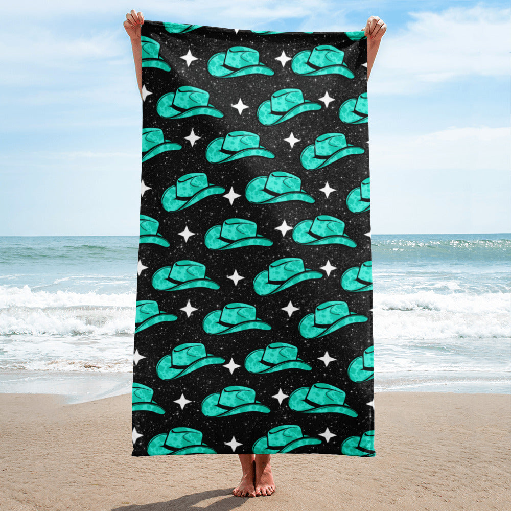 Turquoise Hat Towel - beach towel, towels, turquoise, turquoise hat, western print -  - Baha Ranch Western Wear