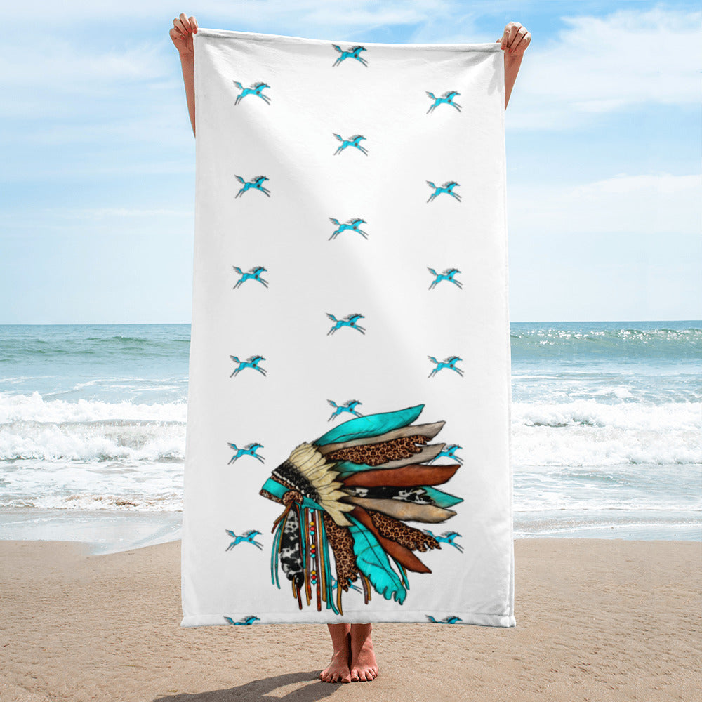 Turquoise Head Dress Towel - beach towel, head dress, headdress, towels, turquoise, western headdress, western print -  - Baha Ranch Western Wear