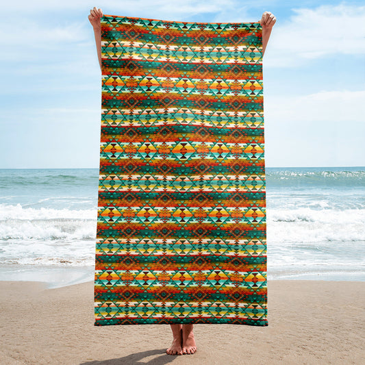 Mustard Aztec Towel - aztec, aztec print, beach towel, mustard, mustard aztec, towel -  - Baha Ranch Western Wear