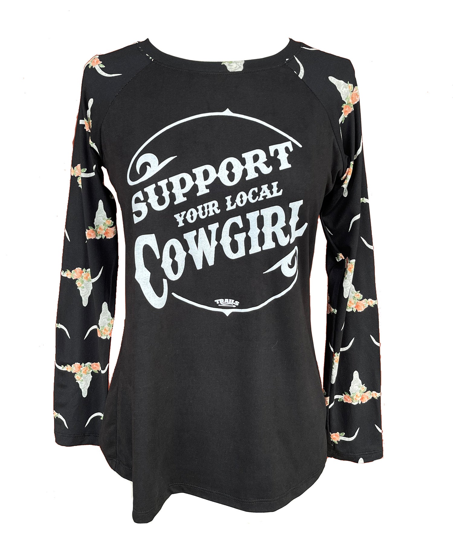 Support Your Local Cowgirl Raglan Shirt - ATTITUDE, bent, beth, bound, COUNTRY, COWGIRL, GIRL, hell, HOWDY, PLUS, rip, RODEO, SIZE, smooth, SUMMER, TANK, tennessee, TOP, TOPO, WESTERN, whiskey, yellowstone - Shirts & Tops - Baha Ranch Western Wear