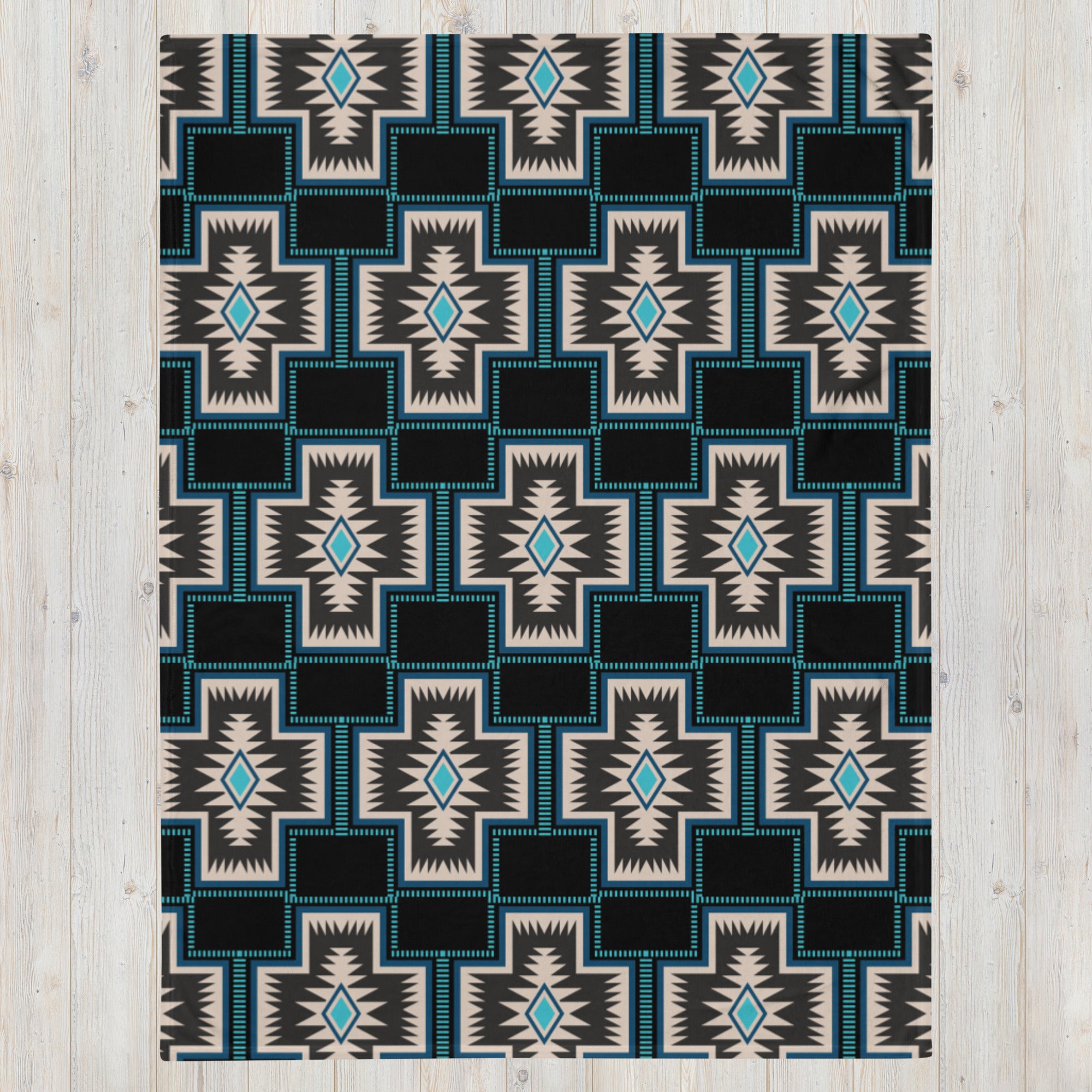 Turquoise Aztec Cross Throw Blanket 60