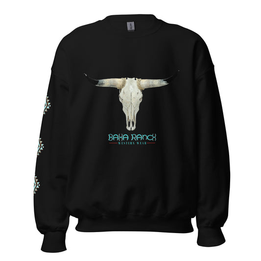 White Bull Skull Unisex Sweatshirt - bull, bull skull, bullskull, sweat shirt, sweatshirt, unisex, western -  - Baha Ranch Western Wear