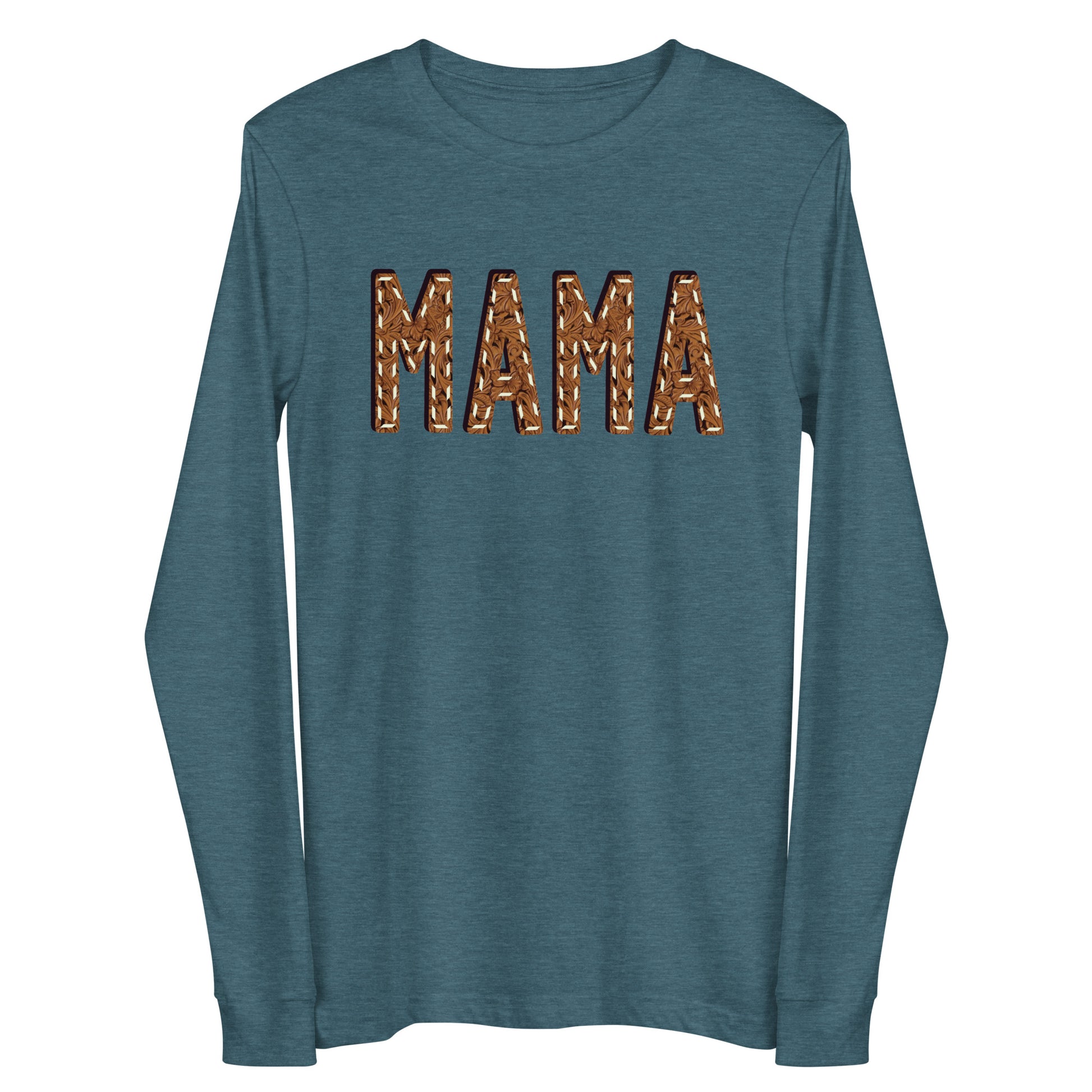 Leather Print Mama Unisex Long Sleeve Tee - long sleeve, mama, momma, tee, tooled leather, tooled leather print, western -  - Baha Ranch Western Wear