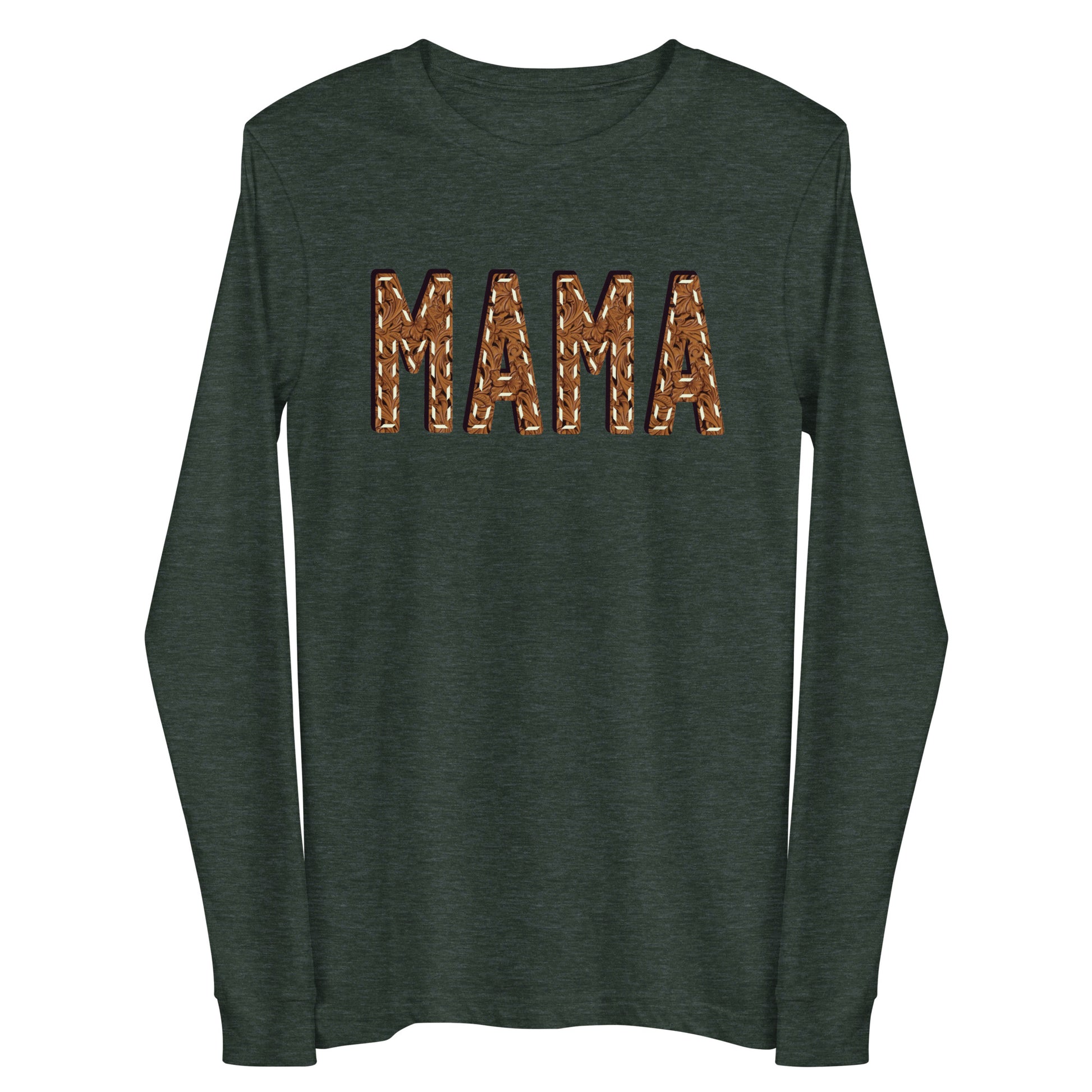 Leather Print Mama Unisex Long Sleeve Tee - long sleeve, mama, momma, tee, tooled leather, tooled leather print, western -  - Baha Ranch Western Wear